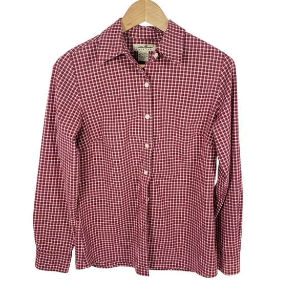 Eddie Bauer Tops - Vintage Eddie Bauer Womens Medium‎ Red Gingham Plaid Button Up Shirt Long